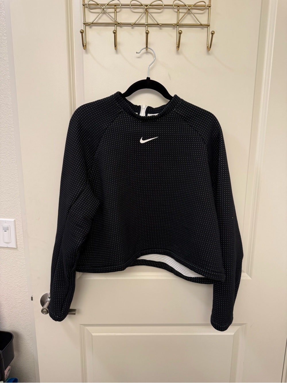 Nike Black Dotted Crew Sweatshirt with White Swoosh